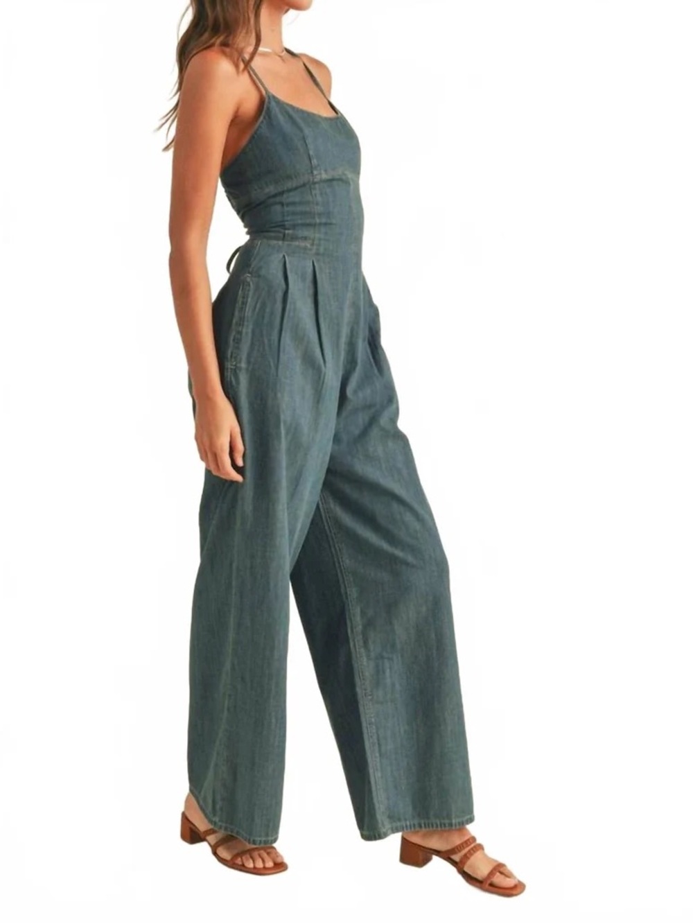 Miou Muse Wide-Leg Denim Jumpsuit - Denim